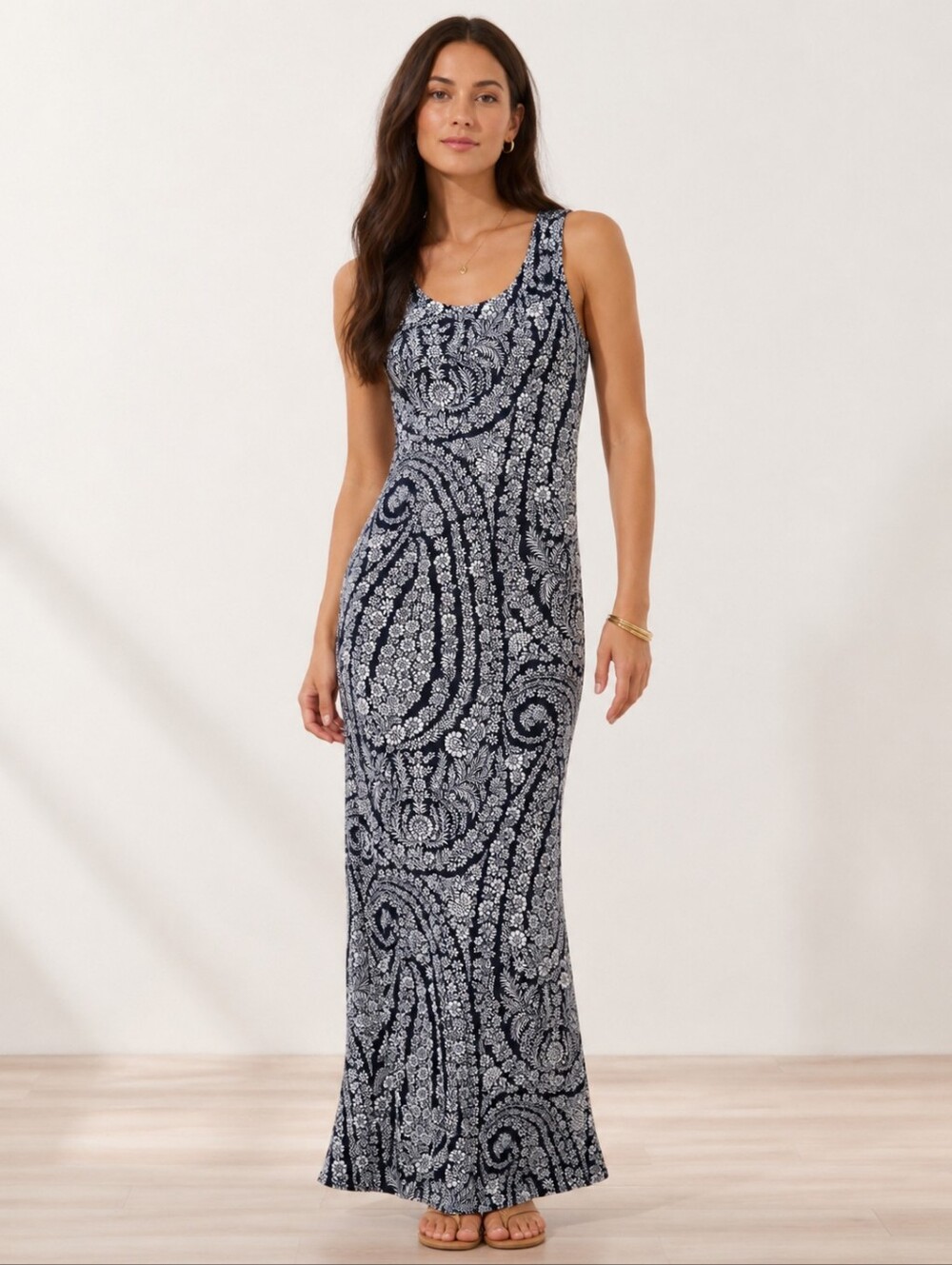 Tommy Hilfiger Navy and White Paisley Maxi Dress